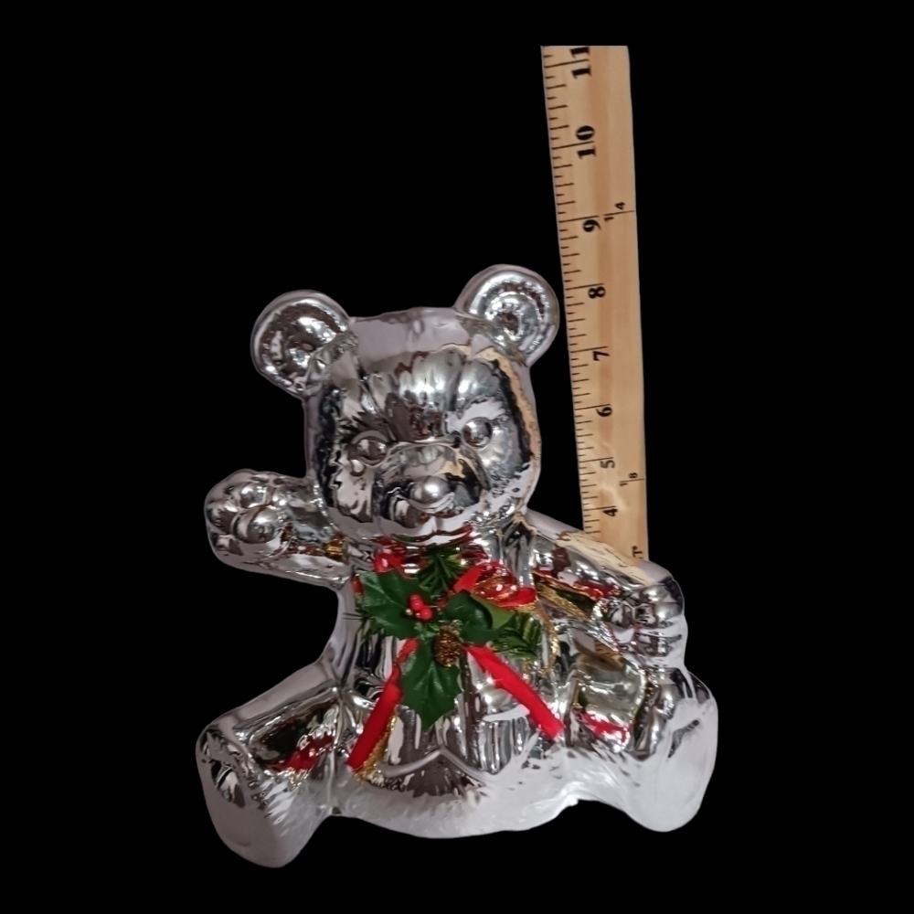 Holiday ceramic teddy bear silver color - Picture 2 of 8